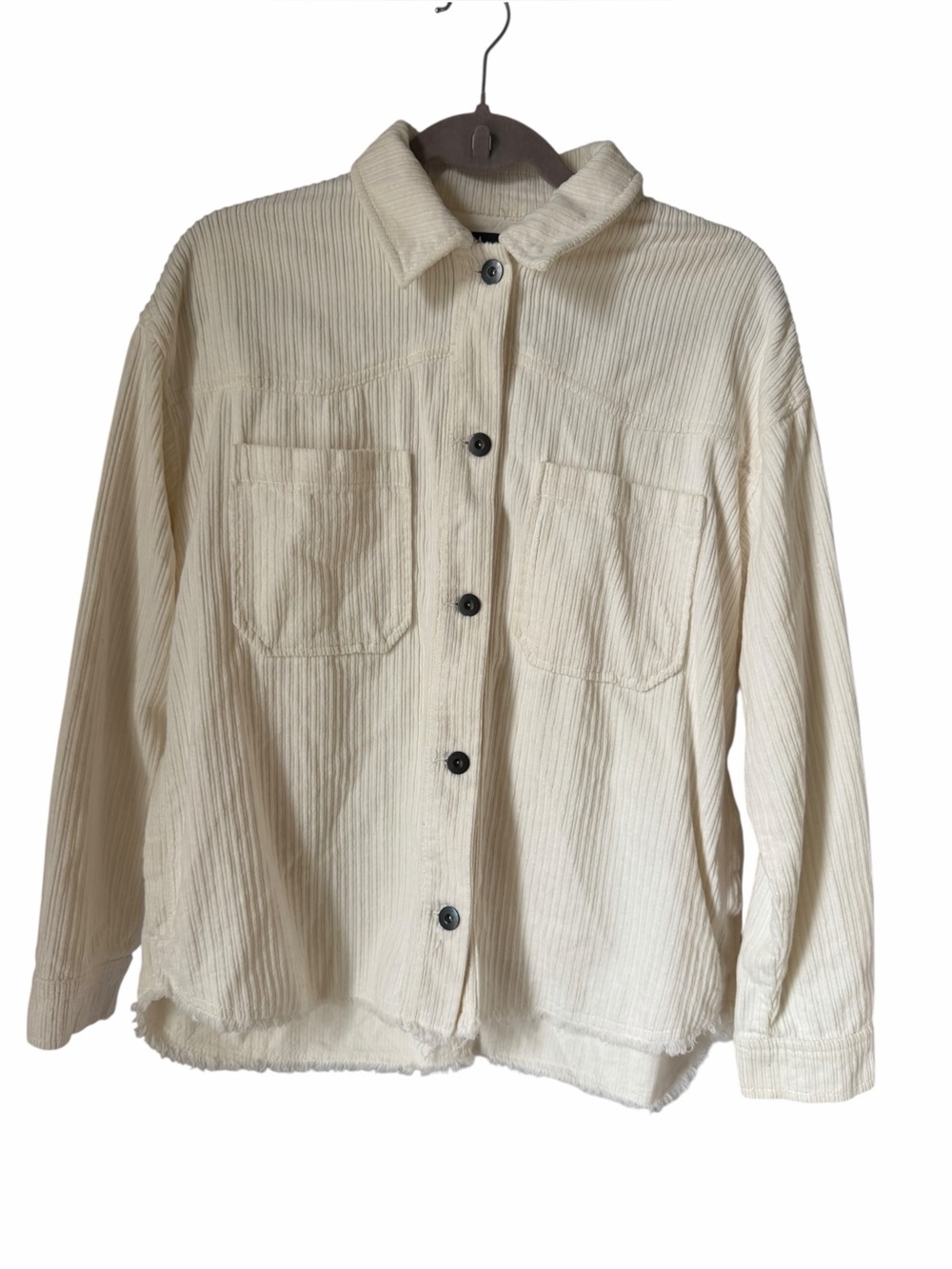 Zara Off White Cream Corduroy Button Up Jacket Shacket Overshirt 100% Cotton